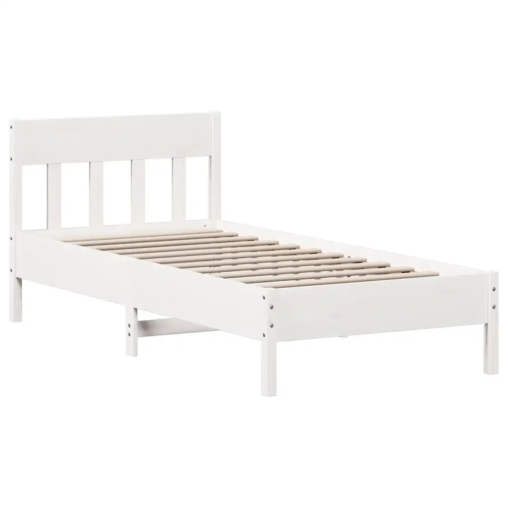 Letto singolo | Letto per adulti | Giroletto senza Materasso Bianco 100x200 cm Legno Massello Pino - Image 5