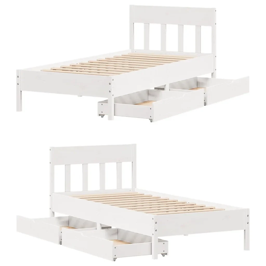 Letto singolo | Letto per adulti | Giroletto senza Materasso Bianco 100x200 cm Legno Massello Pino - Image 9