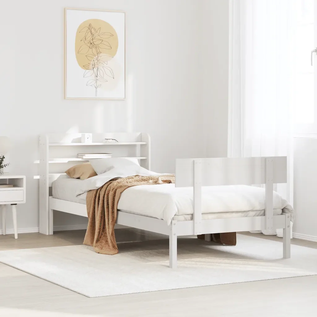 Letto singolo | Letto per adulti | Giroletto senza Materasso Bianco 100x200 cm Legno Massello Pino - Image 2