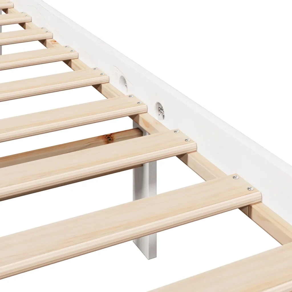 Letto singolo | Letto per adulti | Giroletto senza Materasso Bianco 100x200 cm Legno Massello Pino - Image 9