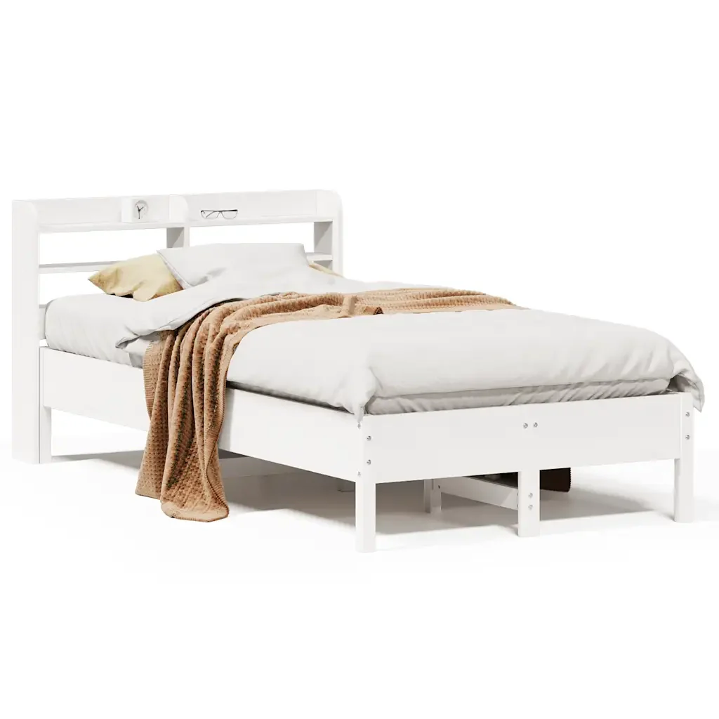 Letto singolo | Letto per adulti | Giroletto senza Materasso Bianco 100x200 cm Legno Massello Pino