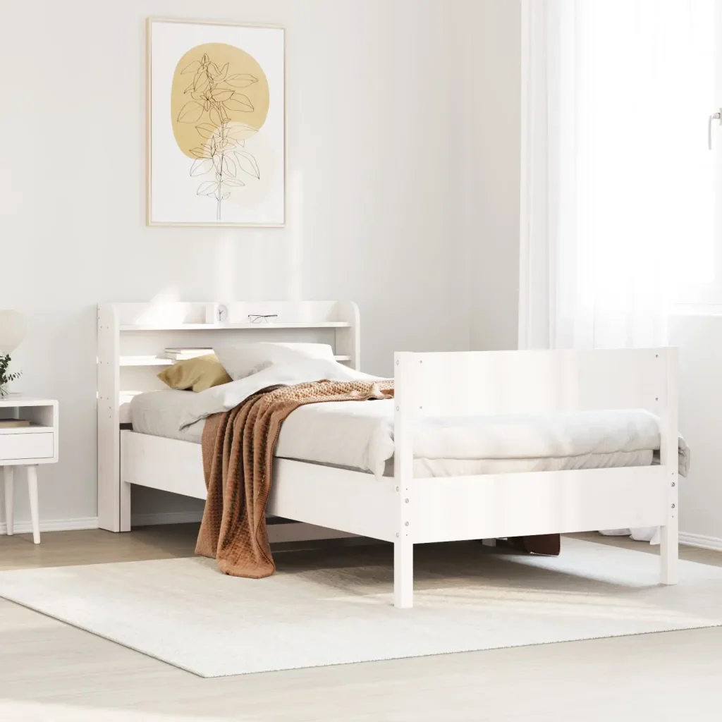 Letto singolo | Letto per adulti | Giroletto senza Materasso Bianco 100x200 cm Legno Massello Pino - Image 2