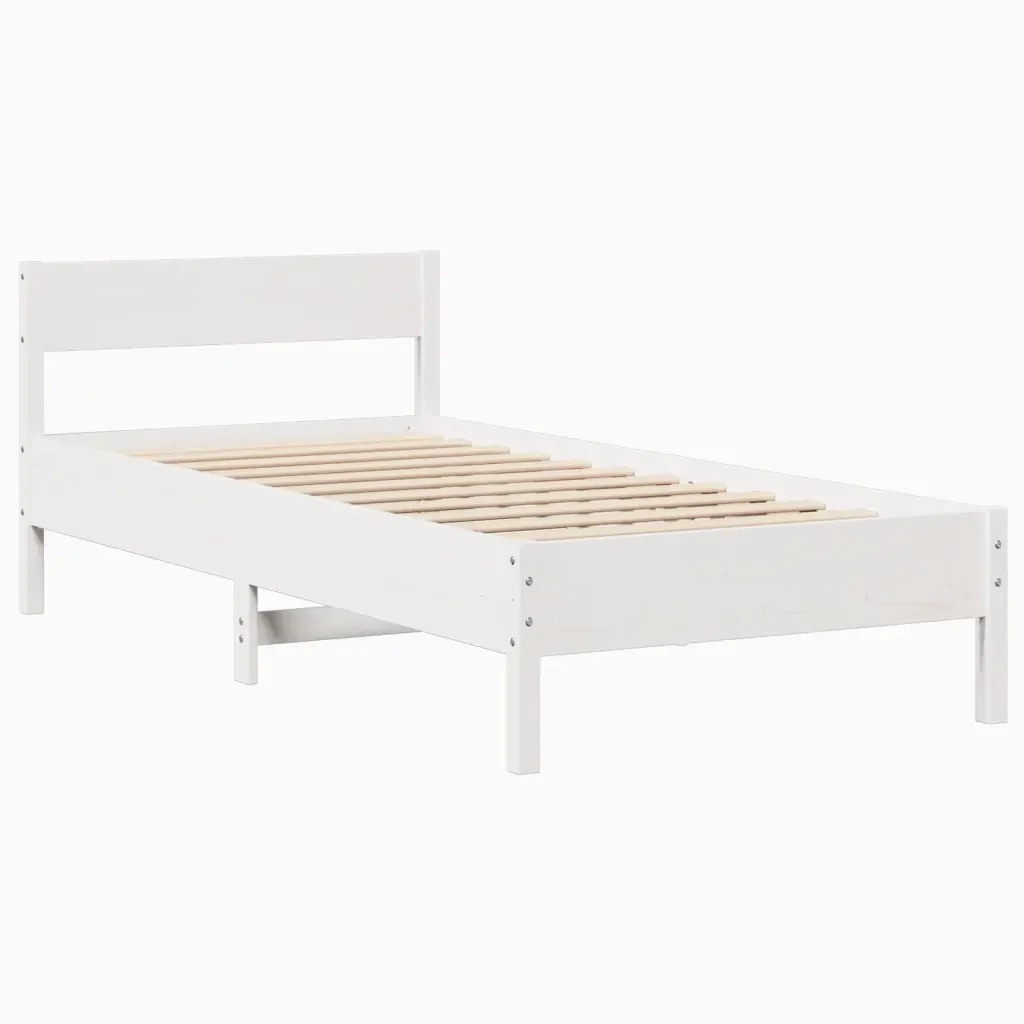 Letto singolo | Letto per adulti | Giroletto senza Materasso Bianco 100x200 cm Legno Massello Pino - Image 7