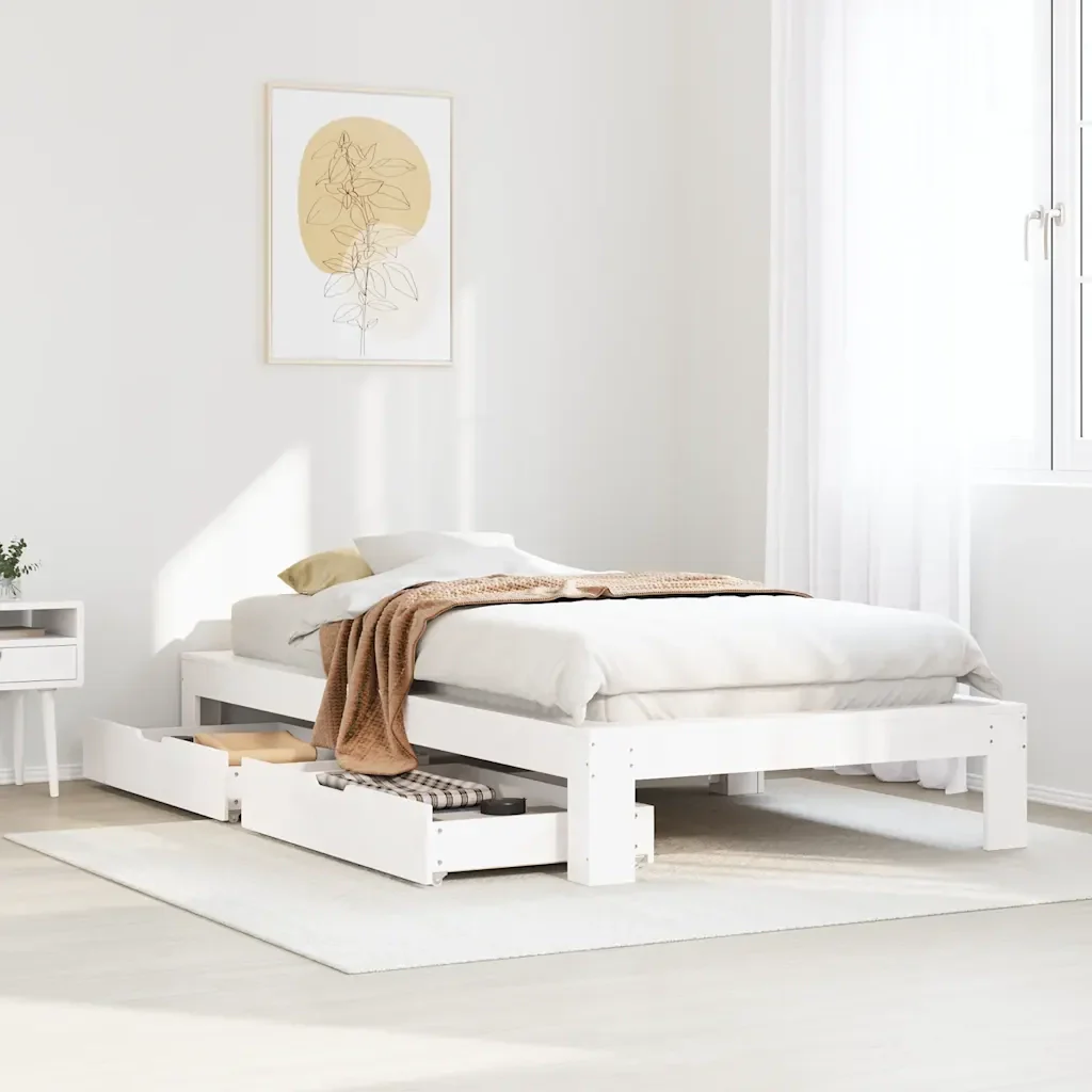 Letto singolo | Letto per adulti | Giroletto senza Materasso Bianco 100x200 cm Legno Massello Pino - Image 2