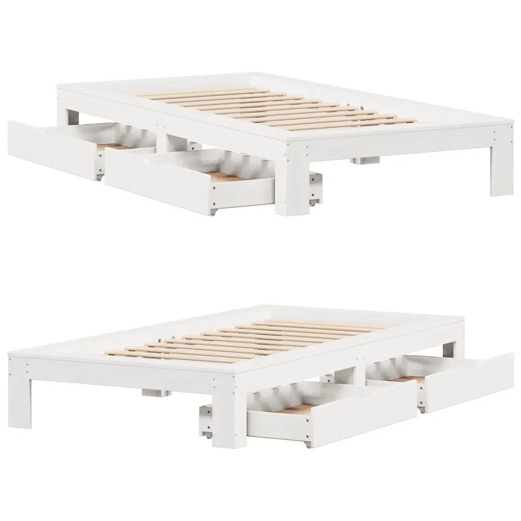 Letto singolo | Letto per adulti | Giroletto senza Materasso Bianco 100x200 cm Legno Massello Pino - Image 9