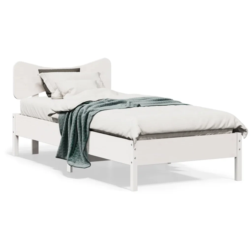 Letto singolo | Letto per adulti | Giroletto senza Materasso Bianco 100x200 cm Legno Massello Pino - Image 2