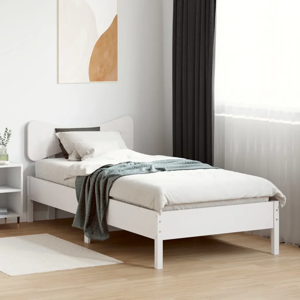 Letto singolo | Letto per adulti | Giroletto senza Materasso Bianco 100x200 cm Legno Massello Pino - Image 3