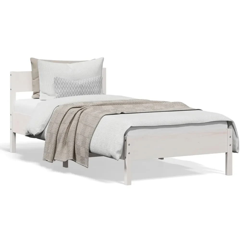 Letto singolo | Letto per adulti | Giroletto senza Materasso Bianco 100x200 cm Legno Massello Pino
