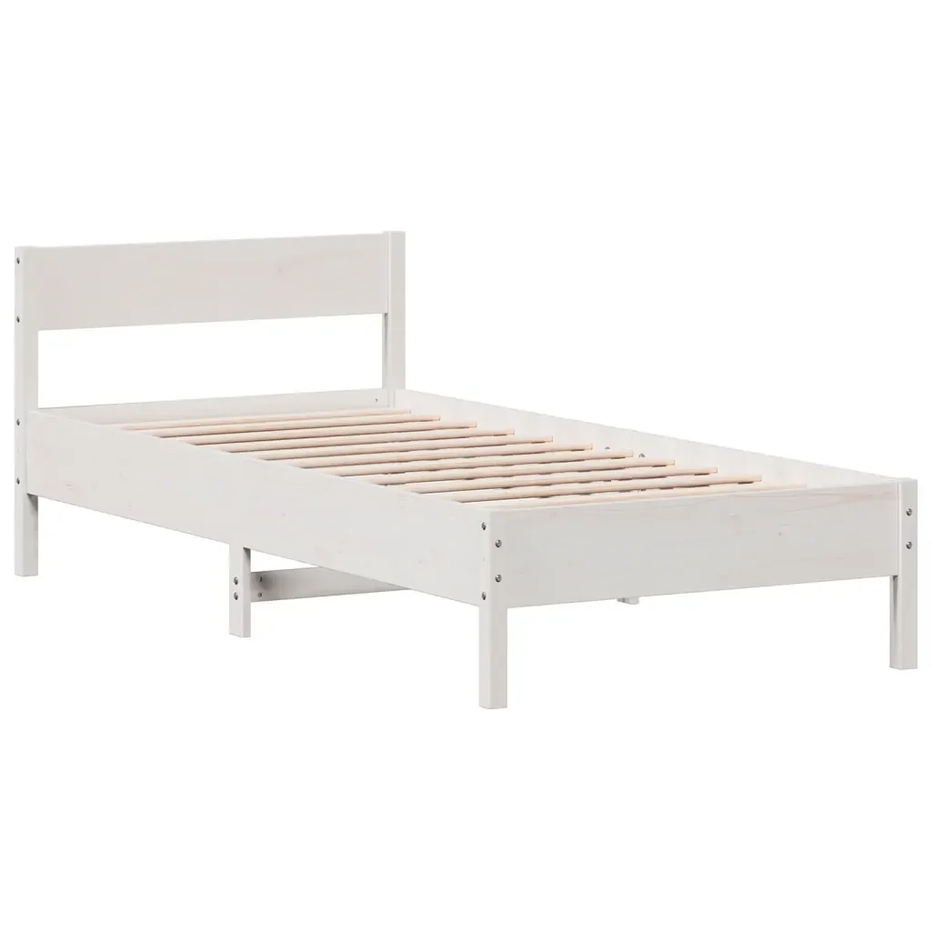 Letto singolo | Letto per adulti | Giroletto senza Materasso Bianco 100x200 cm Legno Massello Pino - Image 4