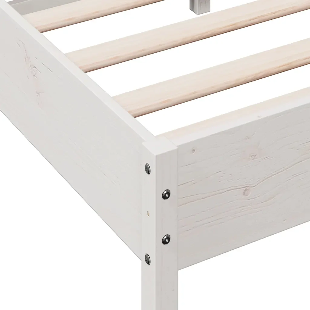 Letto singolo | Letto per adulti | Giroletto senza Materasso Bianco 100x200 cm Legno Massello Pino - Image 7