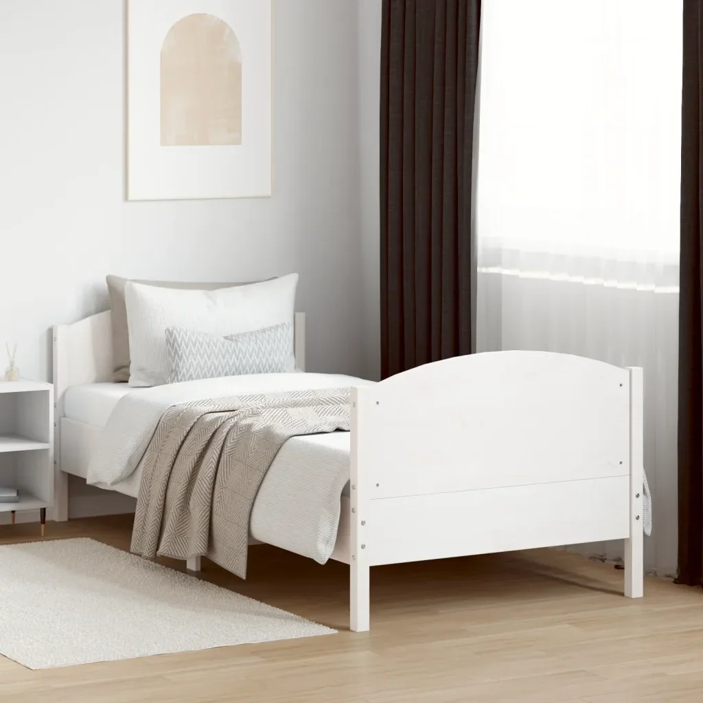 Letto singolo | Letto per adulti | Giroletto senza Materasso Bianco 100x200 cm Legno Massello Pino - Image 2