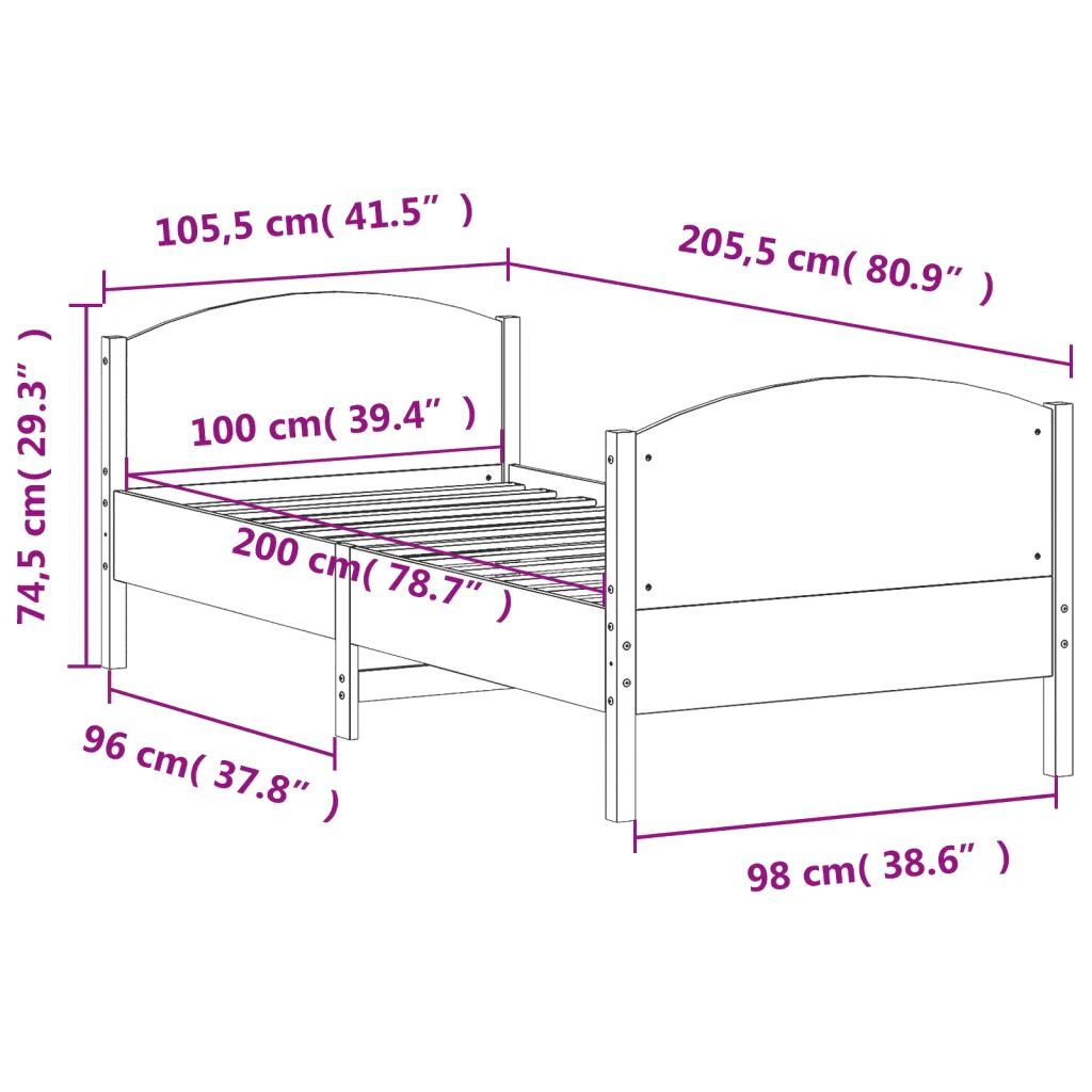 Letto singolo | Letto per adulti | Giroletto senza Materasso Bianco 100x200 cm Legno Massello Pino - Image 9