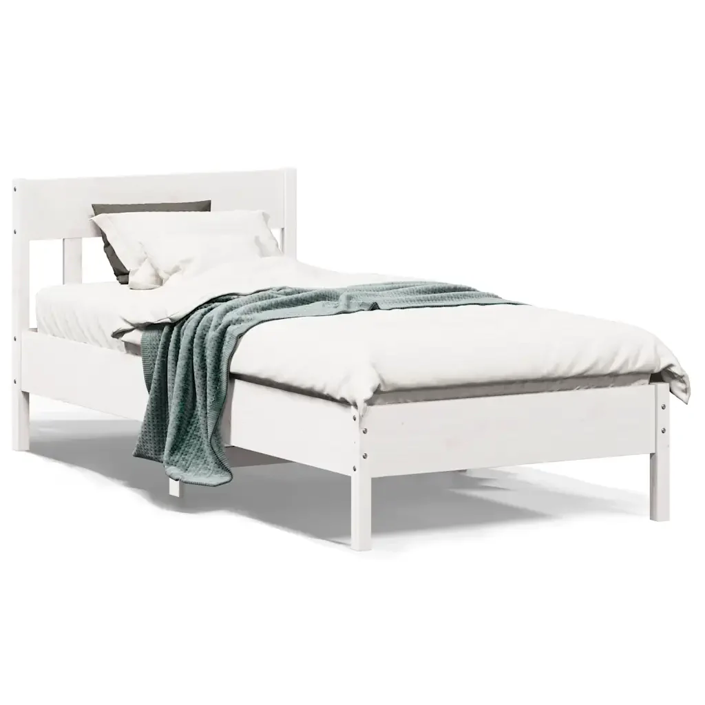 Letto singolo | Letto per adulti | Giroletto senza Materasso Bianco 100x200 cm Legno Massello Pino - Image 2