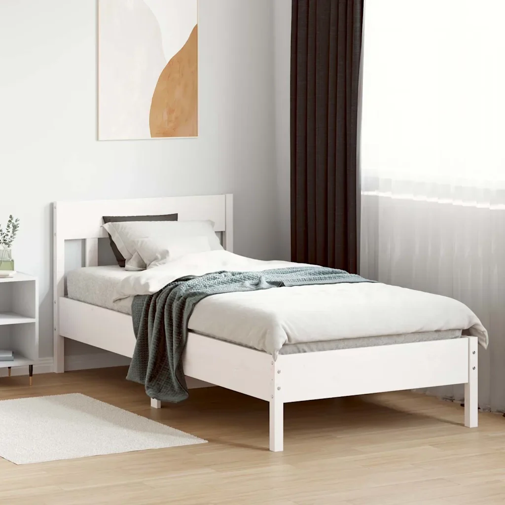 Letto singolo | Letto per adulti | Giroletto senza Materasso Bianco 100x200 cm Legno Massello Pino - Image 4