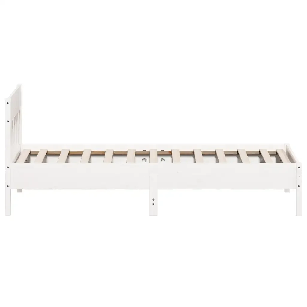 Letto singolo | Letto per adulti | Giroletto senza Materasso Bianco 100x200 cm Legno Massello Pino - Image 5