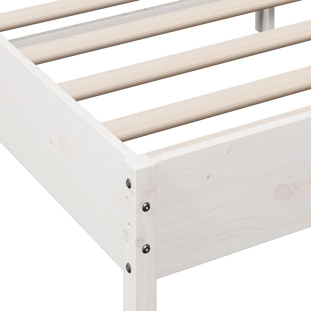 Letto singolo | Letto per adulti | Giroletto senza Materasso Bianco 100x200 cm Legno Massello Pino - Image 7