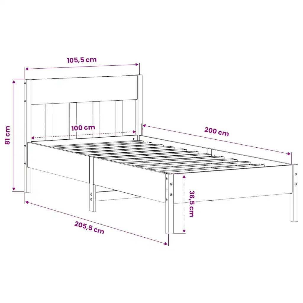 Letto singolo | Letto per adulti | Giroletto senza Materasso Bianco 100x200 cm Legno Massello Pino - Image 9