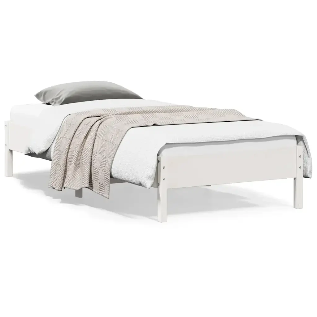 Letto singolo | Letto per adulti | Giroletto senza Materasso Bianco 100x200 cm Legno Massello Pino - Image 2
