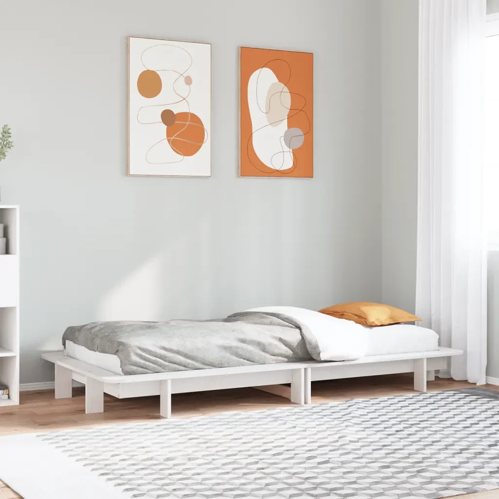 Letto singolo | Letto per adulti | Giroletto senza Materasso Bianco 100x200 cm Legno Massello Pino - Image 2