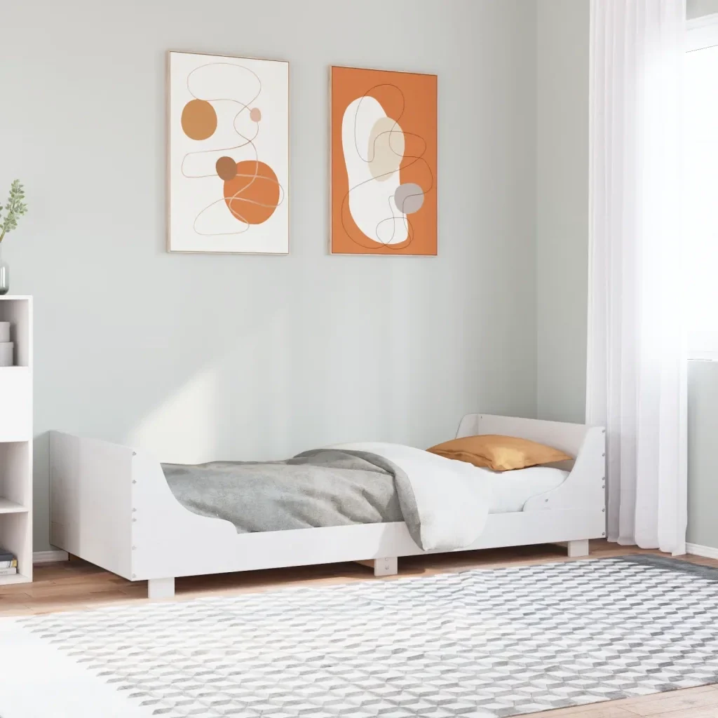 Letto singolo | Letto per adulti | Giroletto senza Materasso Bianco 100x200 cm Legno Massello Pino - Image 2