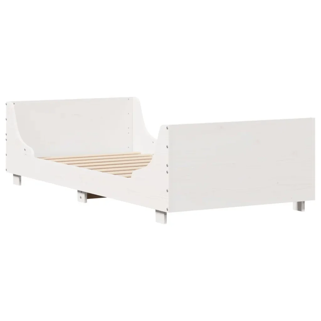 Letto singolo | Letto per adulti | Giroletto senza Materasso Bianco 100x200 cm Legno Massello Pino - Image 3