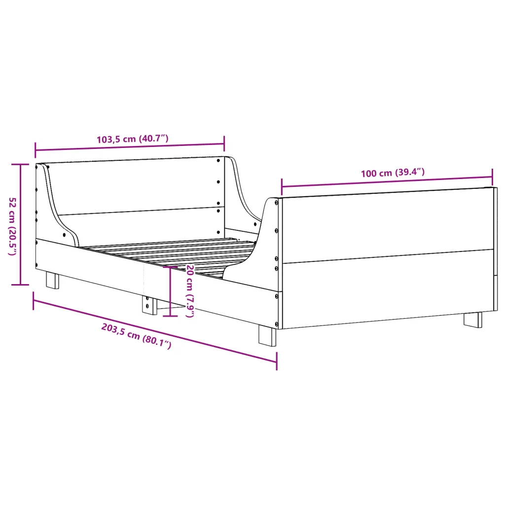 Letto singolo | Letto per adulti | Giroletto senza Materasso Bianco 100x200 cm Legno Massello Pino - Image 9