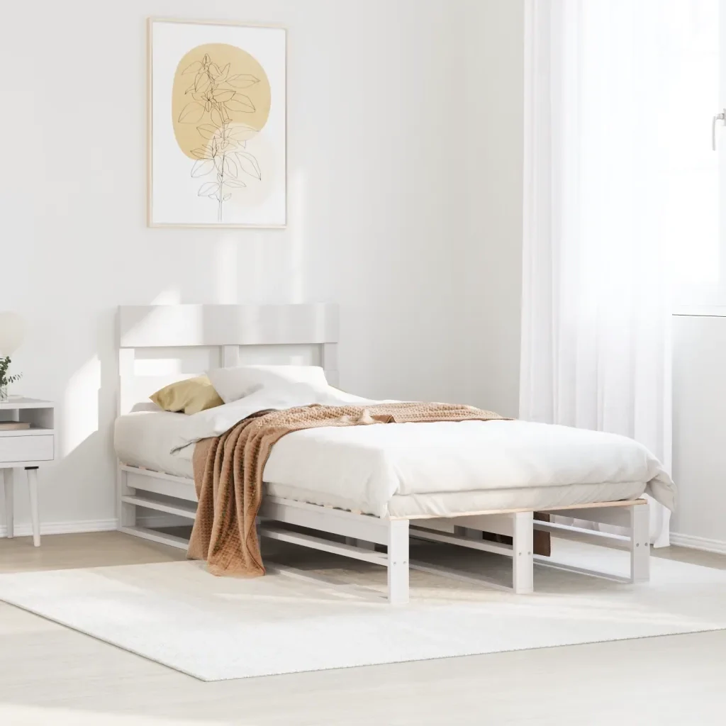 Letto singolo | Letto per adulti | Giroletto senza Materasso Bianco 100x200 cm Legno Massello Pino - Image 2