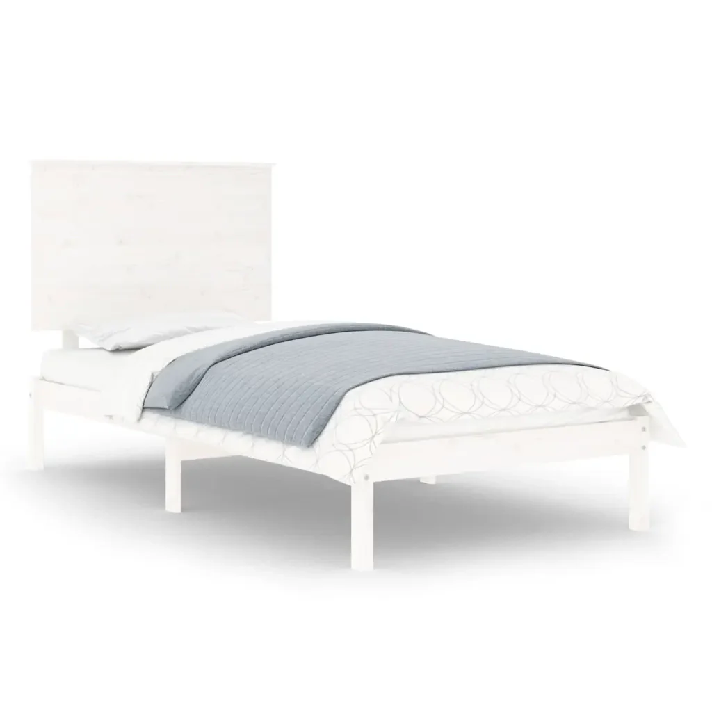 Letto singolo | Letto per adulti | Giroletto senza Materasso Bianco 100x200 cm Legno Massello Pino