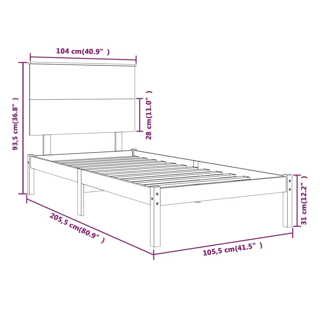 Letto singolo | Letto per adulti | Giroletto senza Materasso Bianco 100x200 cm Legno Massello Pino - Image 6