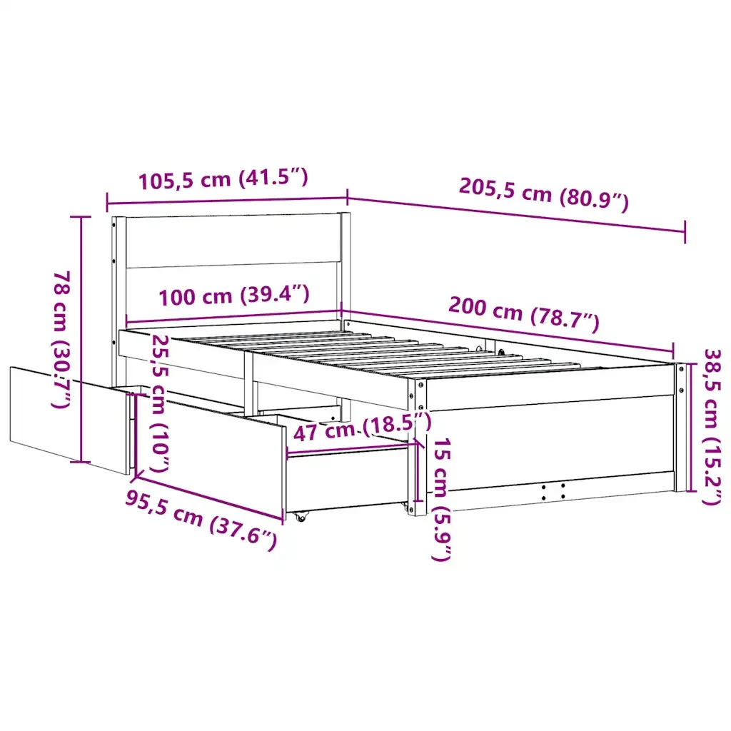 Letto singolo | Letto per adulti | Giroletto senza Materasso Bianco 100x200 cm Legno Massello Pino - Image 10