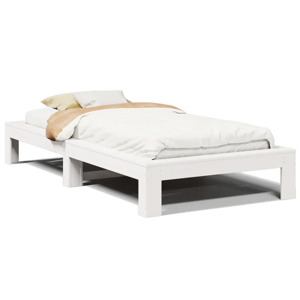 Letto singolo | Letto per adulti | Giroletto senza Materasso Bianco 100x200 cm Legno Massello Pino