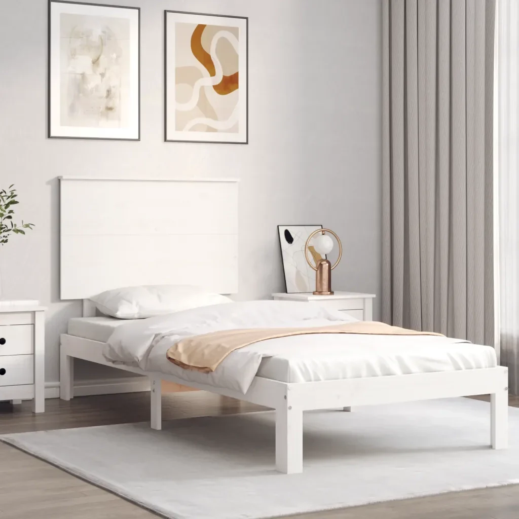 Letto singolo | Letto per adulti | Giroletto senza Materasso Bianco 100x200 cm Legno Massello Pino - Image 2