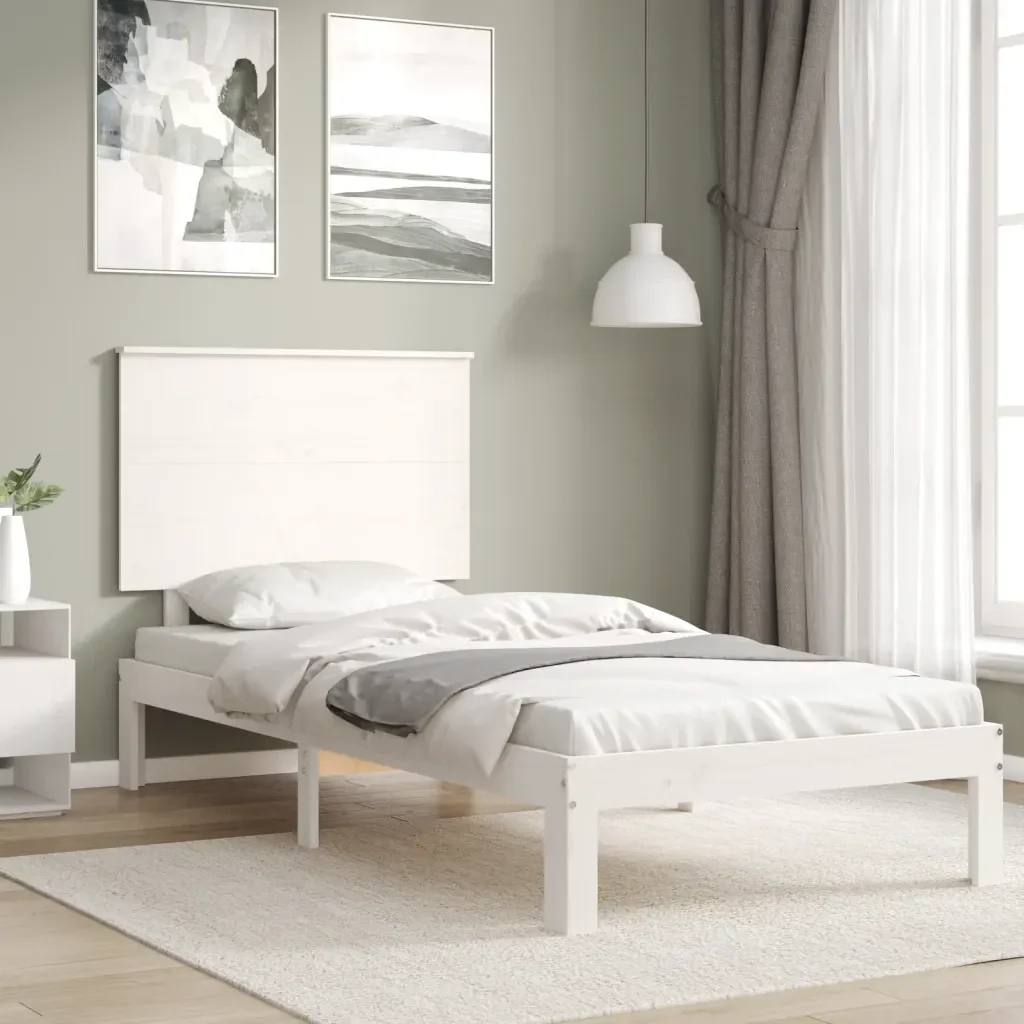Letto singolo | Letto per adulti | Giroletto senza Materasso Bianco 100x200 cm Legno Massello Pino - Image 4
