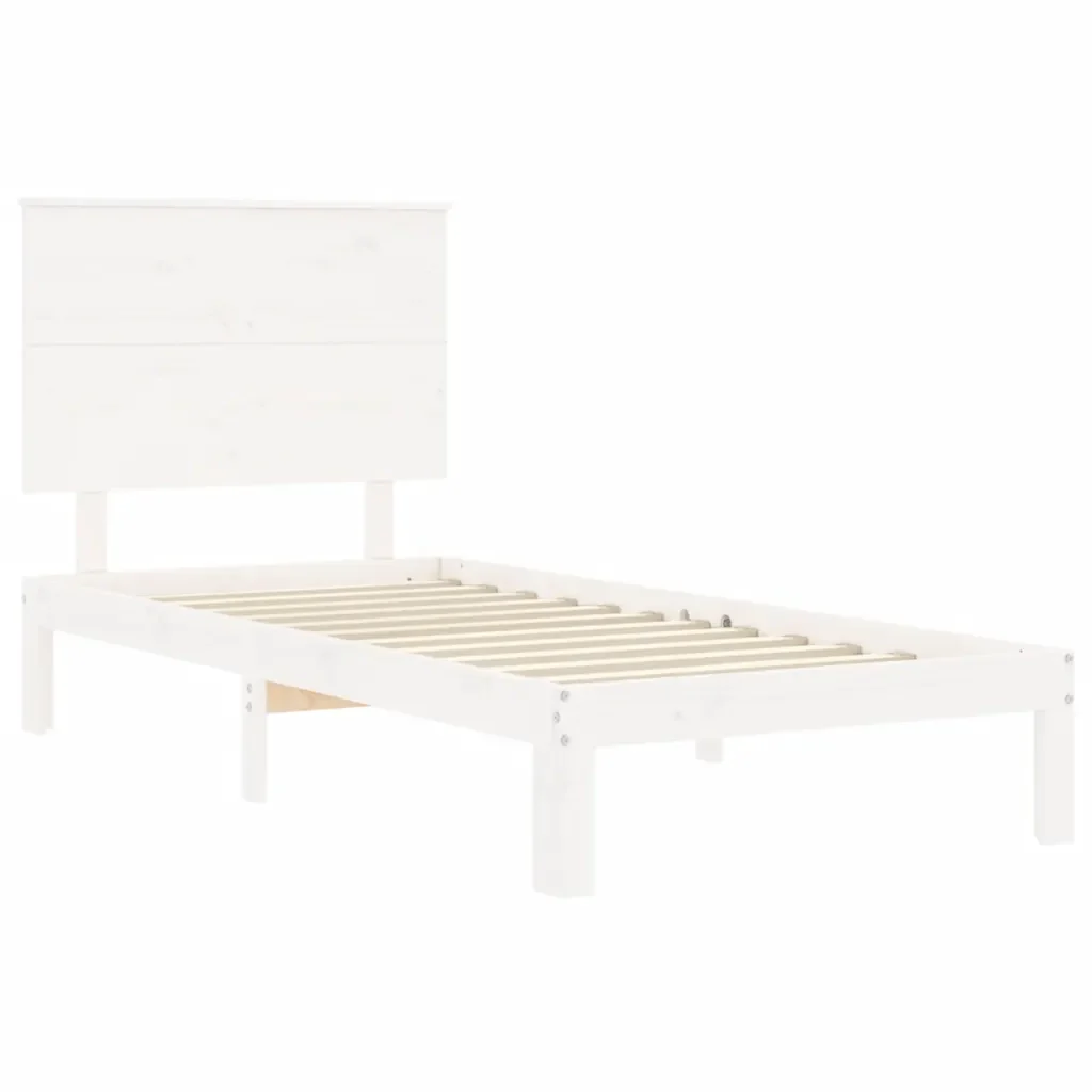 Letto singolo | Letto per adulti | Giroletto senza Materasso Bianco 100x200 cm Legno Massello Pino - Image 5
