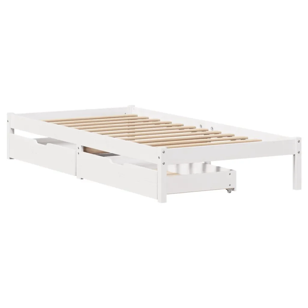 Letto singolo | Letto per adulti | Giroletto senza Materasso Bianco 100x200 cm Legno Massello Pino - Image 3
