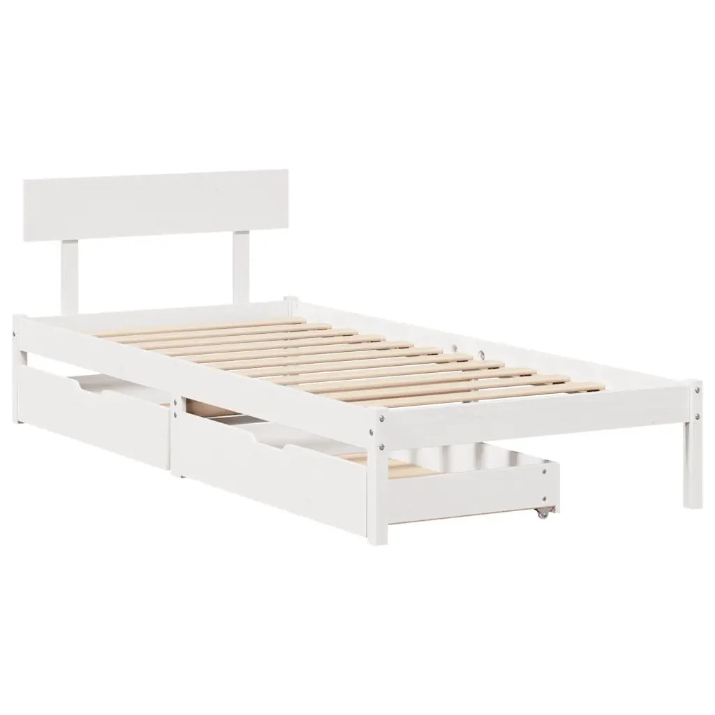 Letto singolo | Letto per adulti | Giroletto senza Materasso Bianco 100x200 cm Legno Massello Pino - Image 3