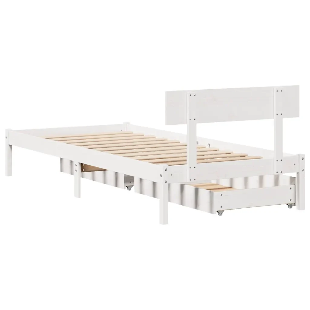Letto singolo | Letto per adulti | Giroletto senza Materasso Bianco 100x200 cm Legno Massello Pino - Image 6