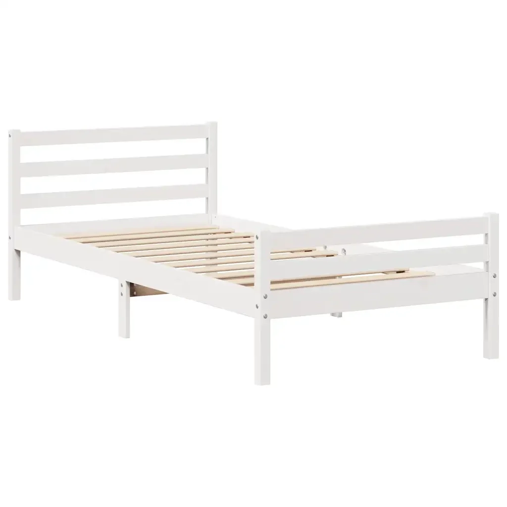 Letto singolo | Letto per adulti | Giroletto senza Materasso Bianco 100x200 cm Legno Massello Pino - Image 7