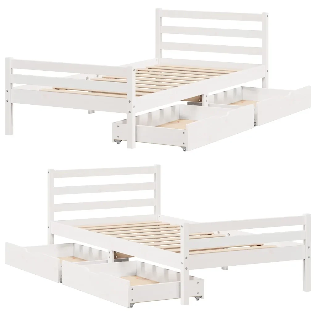 Letto singolo | Letto per adulti | Giroletto senza Materasso Bianco 100x200 cm Legno Massello Pino - Image 9