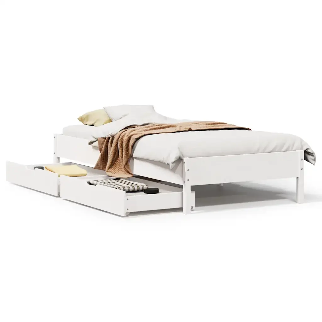Letto singolo | Letto per adulti | Giroletto senza Materasso Bianco 100x200 cm Legno Massello Pino
