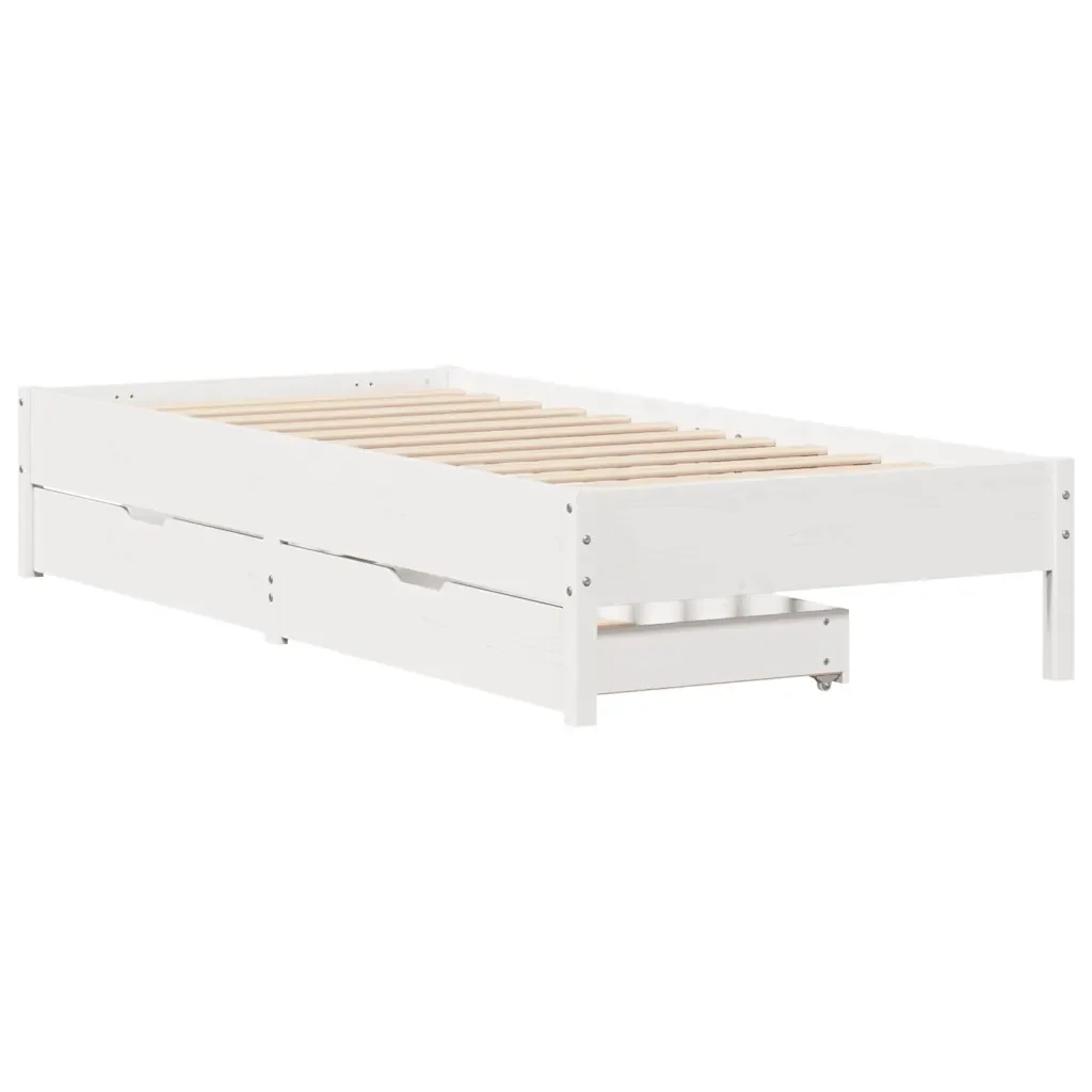 Letto singolo | Letto per adulti | Giroletto senza Materasso Bianco 100x200 cm Legno Massello Pino - Image 3