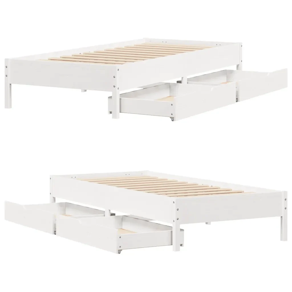 Letto singolo | Letto per adulti | Giroletto senza Materasso Bianco 100x200 cm Legno Massello Pino - Image 9