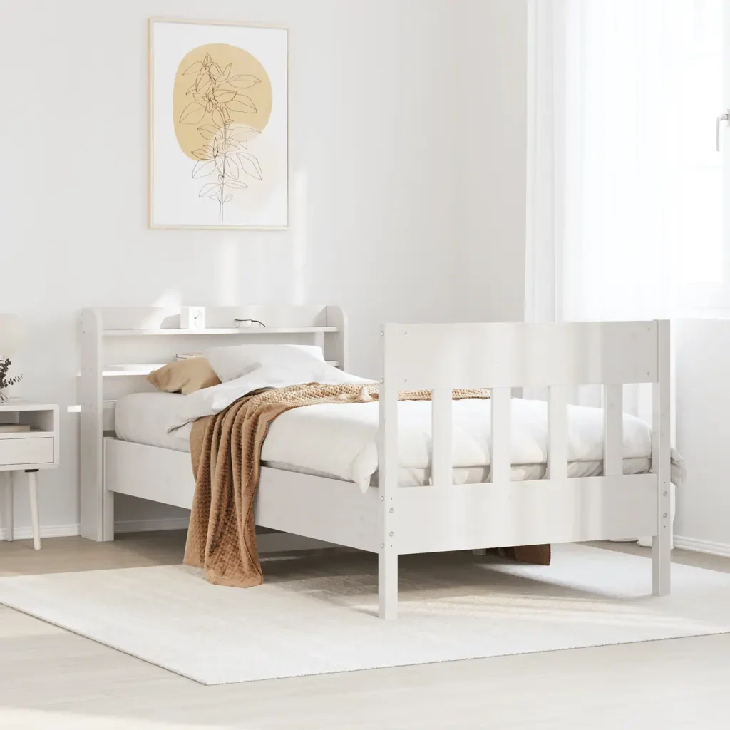 Letto singolo | Letto per adulti | Giroletto senza Materasso Bianco 100x200 cm Legno Massello Pino - Image 2