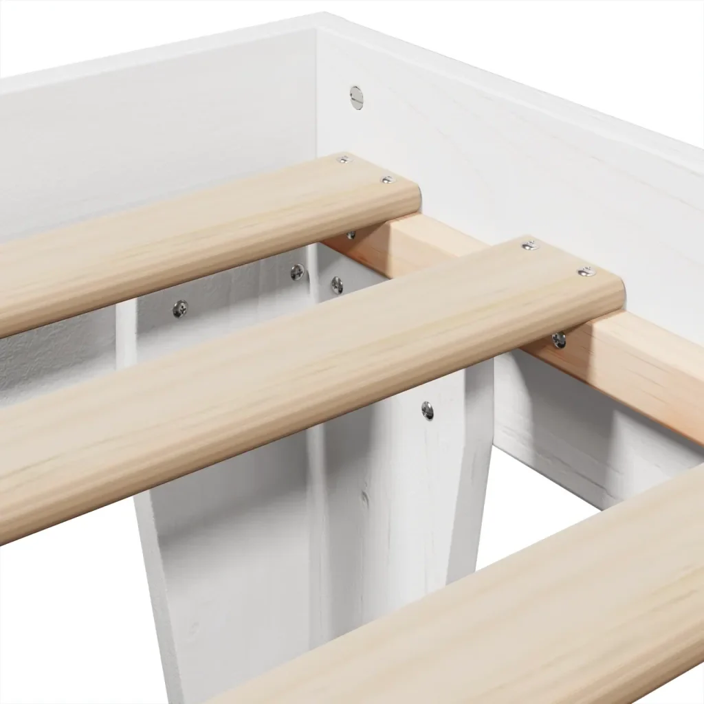 Letto singolo | Letto per adulti | Giroletto senza Materasso Bianco 100x200 cm Legno Massello Pino - Image 7