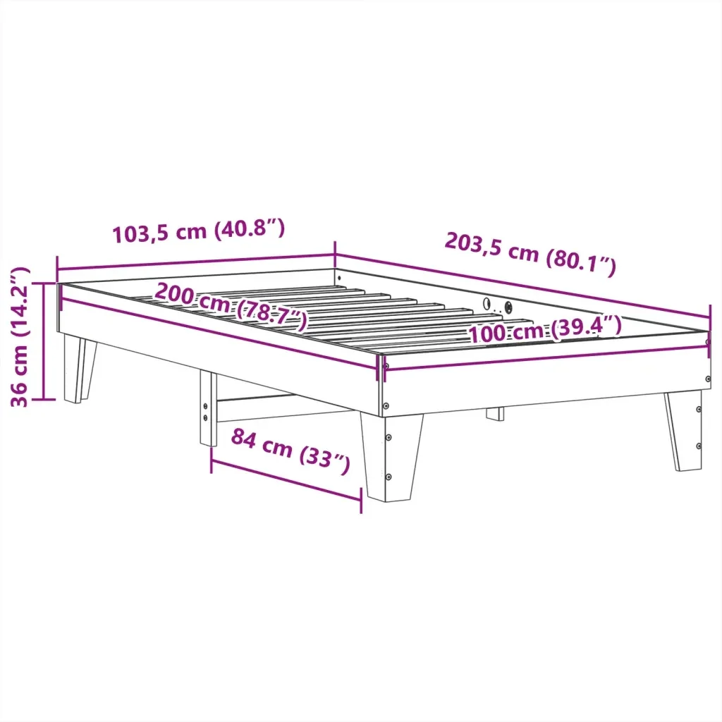 Letto singolo | Letto per adulti | Giroletto senza Materasso Bianco 100x200 cm Legno Massello Pino - Image 9