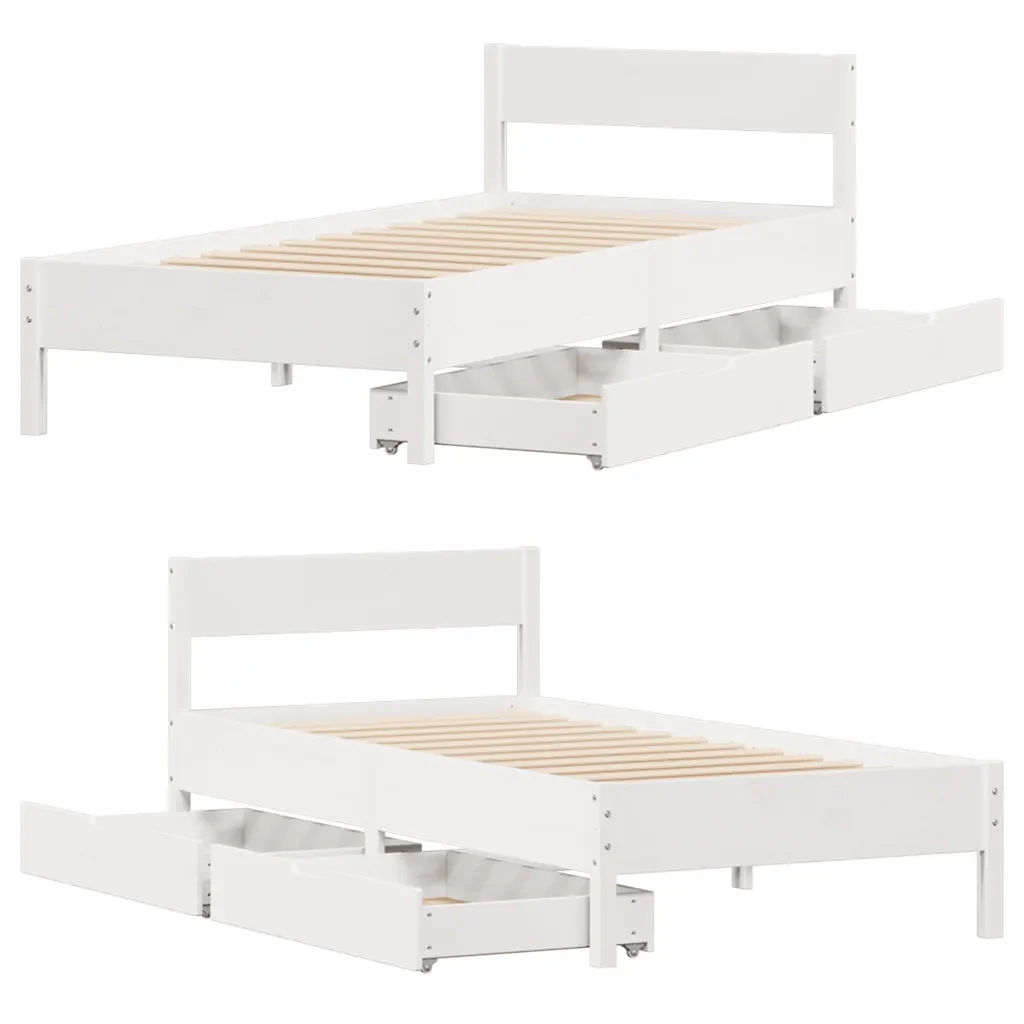 Letto singolo | Letto per adulti | Giroletto senza Materasso Bianco 100x200 cm Legno Massello Pino - Image 9