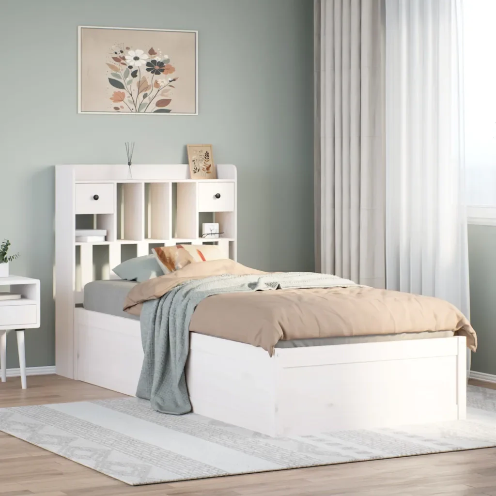 Letto singolo | Letto per adulti | Giroletto senza Materasso Bianco 75x190 Legno Massello di Pino - Image 2