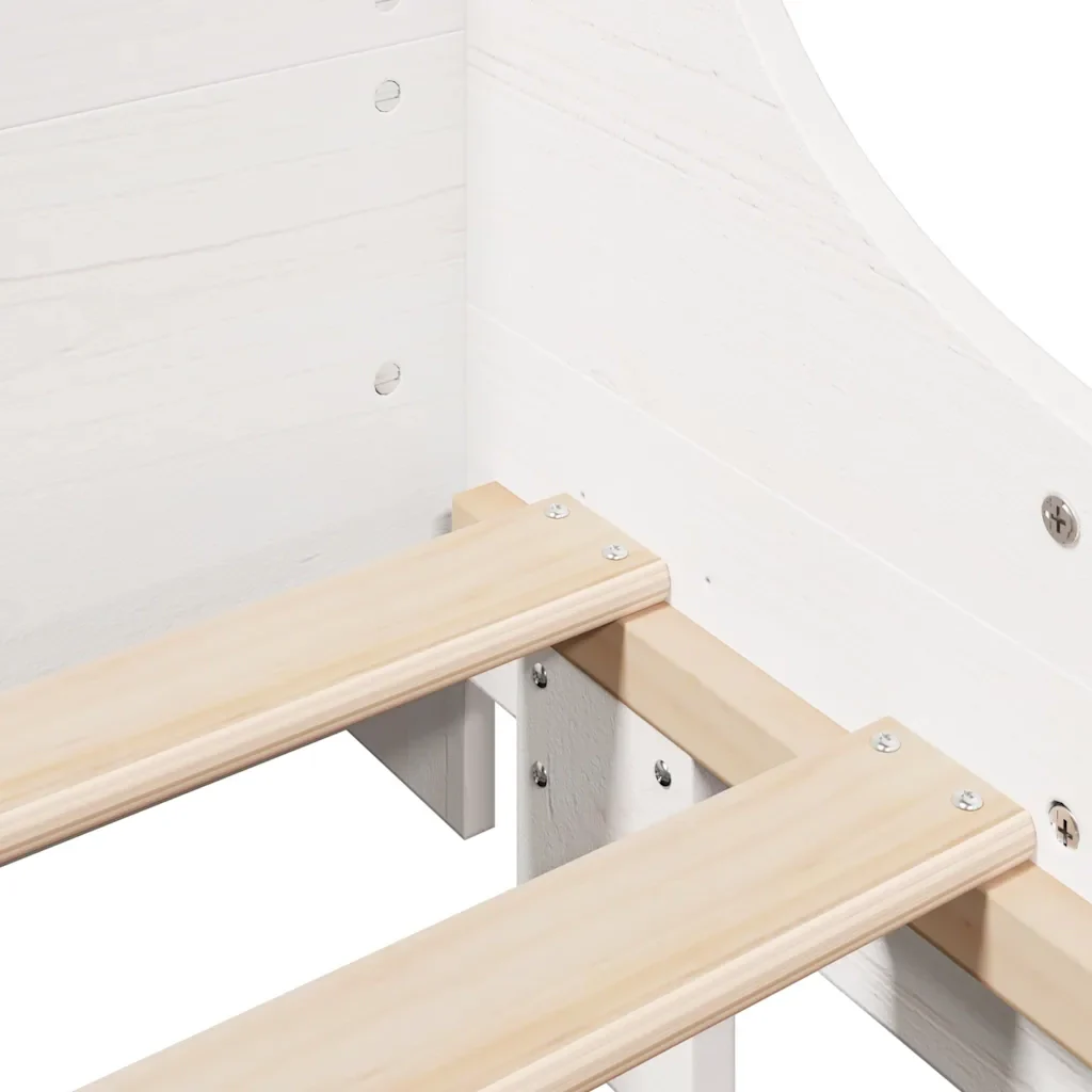 Letto singolo | Letto per adulti | Giroletto senza Materasso Bianco 75x190 Legno Massello di Pino - Image 9