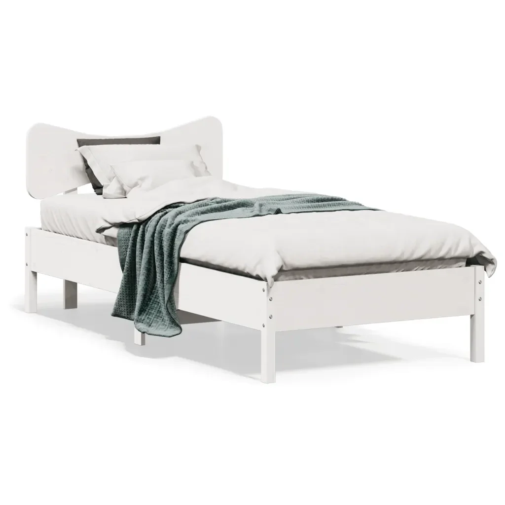 Letto singolo | Letto per adulti | Giroletto senza Materasso Bianco 75x190 Legno Massello di Pino - Image 2