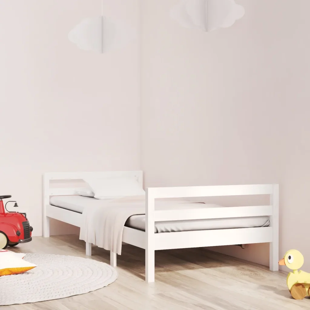 Letto singolo | Letto per adulti | Giroletto senza Materasso Bianco 75x190 Legno Massello di Pino - Image 2